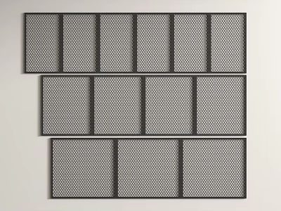 Black Framed Mesh Decorative Panels Arranged On White Wall For Interior Design 3d model