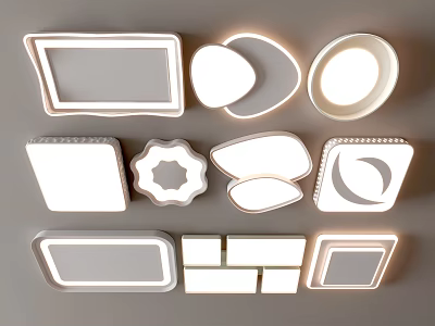 Modern Illuminated Ceiling Lights with Various Shapes Square Round Oval and Petal Designs 3d model
