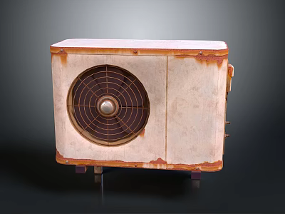 Vintage Rusted Metal Equipment With Circular Fan Grille And Aged Surface 3d model