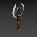 Double Bladed Axe Weapon With Medieval Wooden Handle And Metal Decorative Blades