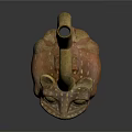 Traditional Frog Shaped Pottery With Curved Handle And Reddish Brown Spots