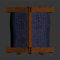 Wooden Cottage Design With Blue Tiled Roof Circular Window Wooden Door And Brick Base