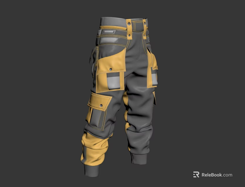 Gray And Yellow Fashionable Utility Pants With Multiple Pockets Modern Design 3d model 