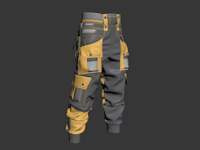 Gray And Yellow Fashionable Utility Pants With Multiple Pockets Modern Design 3d model