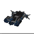 Sci-Fi Blue And Gray Spaceship With Complex Structure Multiple Modules Weapons Equipment And Industrial Design