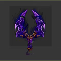 Fantasy Weapon Design With Purple Orange Flame Effects And Intricate Structure