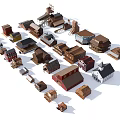 Miniature House Models Collection Featuring Various Architectural Styles Roofs And Colors 3d model