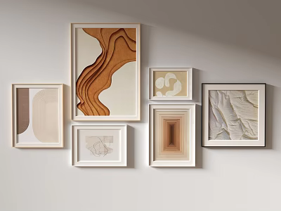 Framed Abstract Paintings Wall Art With Diverse Wooden Textures And Curved Patterns 3d model