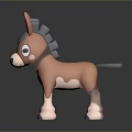 Cartoon Donkey Character 3D Model With Brown Body Gray Mane And White Hooves