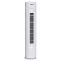 Tall White Vertical Air Conditioner Fan with Modern Sleek Design and Ventilation Grille