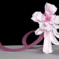 Beautiful Pink White Decorative Flower With Purple Ribbon On Gray Surface