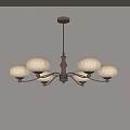 Modern Chandelier With Wooden Metal Frame And Five Beige Spherical Shades