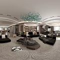 Modern Minimalist Open Dining And Living Room With Custom Dark Cabinetry And Elegant Linear Lighting