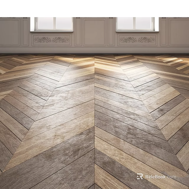 Herringbone Pattern Wooden Floor With Light And Dark Brown Tones In Classic Interior 3d model 