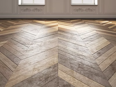 Herringbone Pattern Wooden Floor With Light And Dark Brown Tones In Classic Interior 3d model
