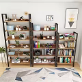 Modern Metal And Wood Shelving Unit Displaying Books Potted Plants Decorative Items And Storage Boxes