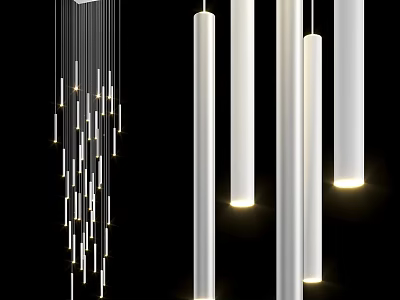 Modern White Cylindrical Pendant Lights With Sleek Design For Interior Lighting 3d model