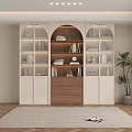 Modern Wooden And White Bookcase With Glass Doors Books And Decorations