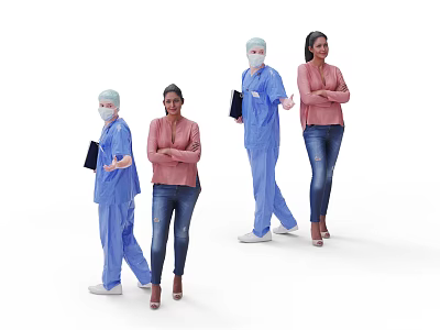 Group Of People With Medical Staff And Casual Dressed Women 3d model
