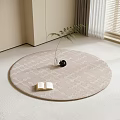 Light Colored Patterned Round Rug With Vase Plant Open Book And Small Decorative Item 3d model