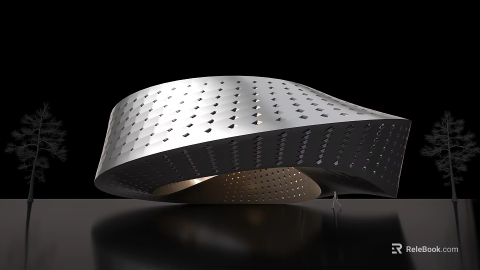 Cultural Center Building With Metallic Perforated Surface And Curved Design 3d model 