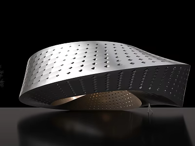 Cultural Center Building With Metallic Perforated Surface And Curved Design 3d model