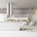 Modern Kitchen Interior With White Cabinets Island And Black Stools 3d model
