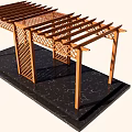 Wooden Pergola with Lattice Side Panels and Top Beam Structure on Black Marble Platform