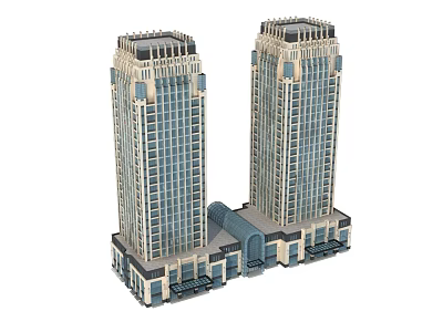 Modern Commercial Complex With Two Tower Glass Facades And Connected Atrium Retail Spaces 3d model