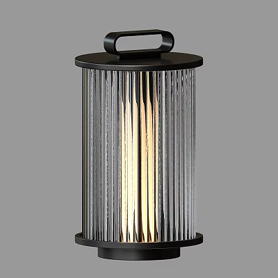 Table Lamp With Black Metal Base Vertical Ribbed Glass Shade And Warm Glowing Light 3d model