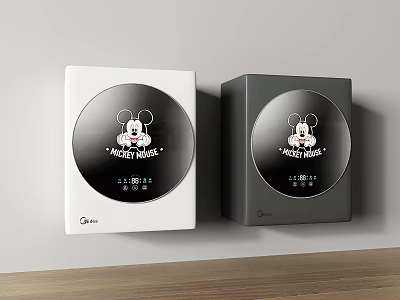 Two Midea Mickey Mouse Washing Machines with Circular Panels in White and Black 3d model
