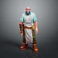 Cartoon Craftsman With Blue Beard Green Shirt White Apron Arm Guards Tool Belt Brown Boots