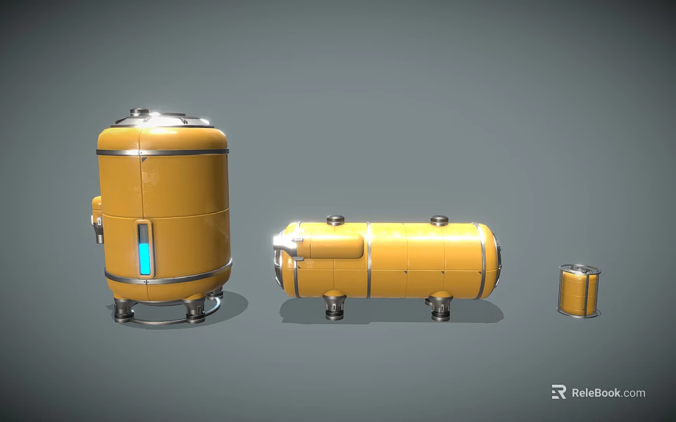 Industrial Equipment Yellow Metal Storage Tanks With Vertical Horizontal And Small Sizes Design 3d model 