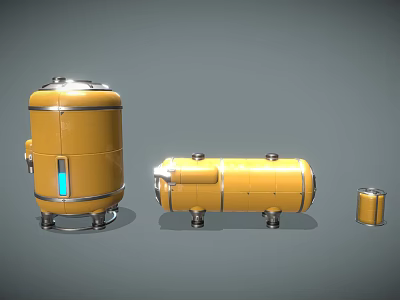 Industrial Equipment Yellow Metal Storage Tanks With Vertical Horizontal And Small Sizes Design 3d model