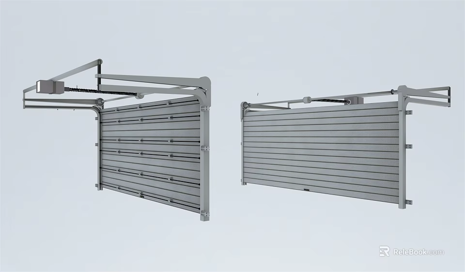Modern Roller Garage Doors With Sliding Metal Panel Structure And Mechanism 3d model 
