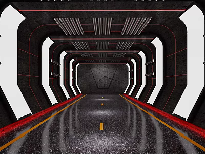 Modern Elevator Corridor Design With Smooth Floor Red Accent Lines And Ceiling Lights 3d model