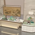 Modern Sales Office Interior With Chinese Landscape Painting Green Plants And Elegant Decorations