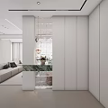 Modern Living and Dining Room Interior Design With White Blinds Sofa Coffee Table And Plants