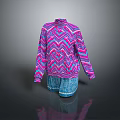 Colorful Zigzag Pattern Turtleneck Sweater With Pink Purple Blue And Denim Shorts
