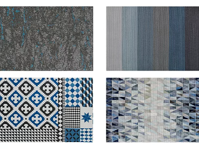 Square Rugs With Geometric Patterns Striped Designs And Blue Gray White Tones 3d model