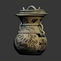 Decorative Ceramic Vase With Lid Intricate Patterns And Handles For Home Decor