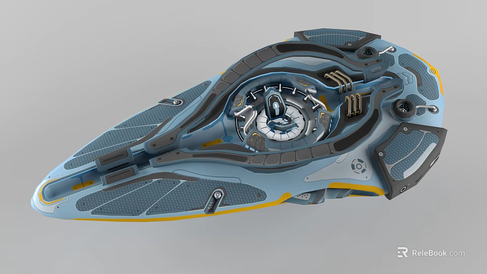 Futuristic Spaceship With Advanced Mechanical Structure Blue Yellow Accents And Streamlined Design 3d model 
