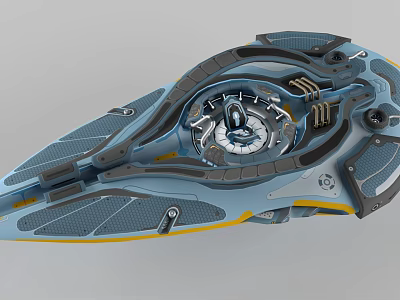 Futuristic Spaceship With Advanced Mechanical Structure Blue Yellow Accents And Streamlined Design 3d model