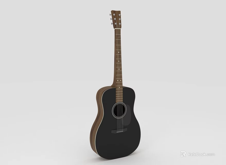 Acoustic Guitar Featuring Black Body Brown Neck And Wooden Design With Sound Hole 3d model 