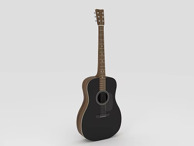 Acoustic Guitar Featuring Black Body Brown Neck And Wooden Design With Sound Hole 3d model