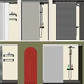 Modern Bathroom Compartments With Various Colored Shower Curtains And Fixtures