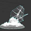 Broken Sailing Ship Model Featuring Skull Design On Snow Covered Stone Base 3d model