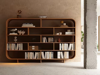 Modern Bookshelf Bookcase Cement Column Art Paint Modern Wooden Bookshelf Modern Bookcase 3d model