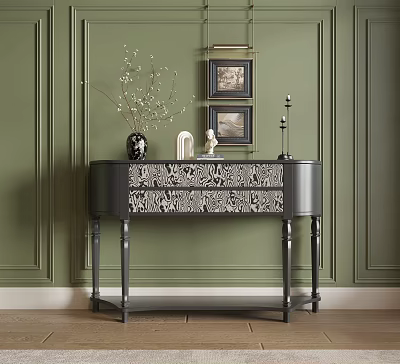 Elegant Console Table Side Cabinet With Patterned Drawers And Decorative Items 3d model