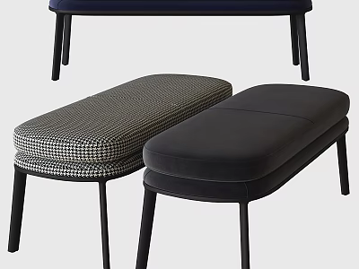 Modern Sofa Benches Featuring Navy Blue Houndstooth And Black Upholstery With Black Legs 3d model